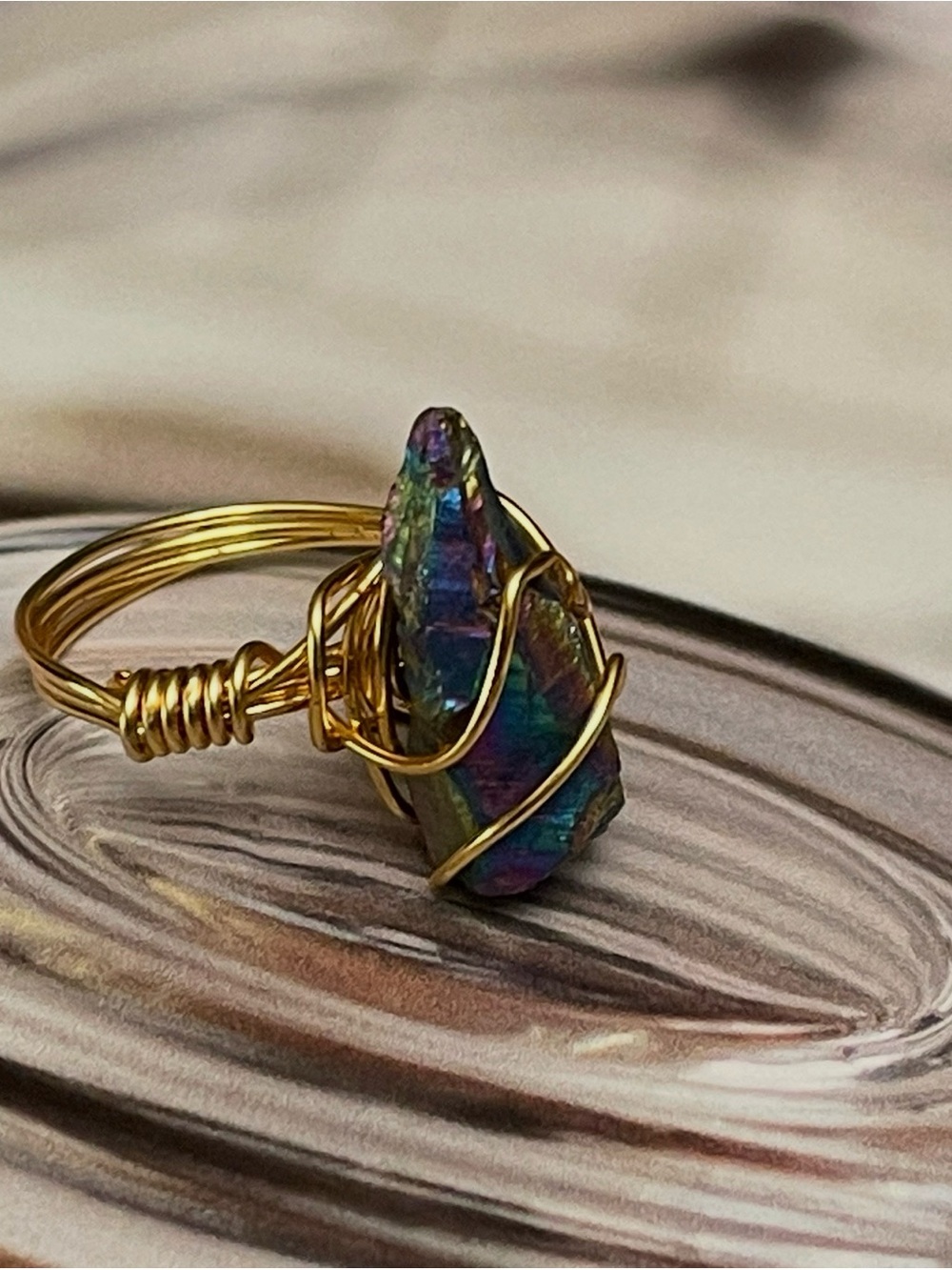 Artisan Gold Wire-Wrapped Multicolor Crystal Ring